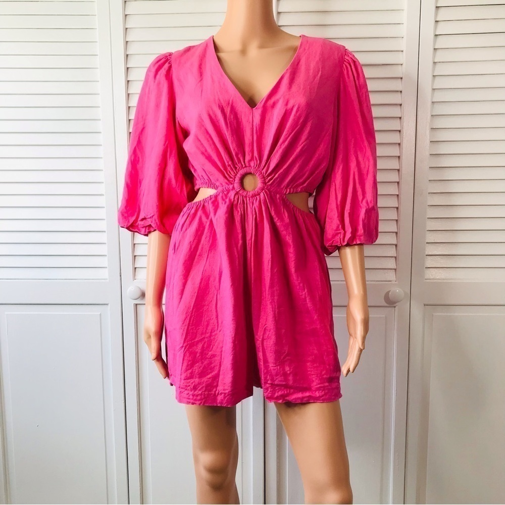 1. STATE Pink Balloon Sleeve Cut Out Romper Size Medium